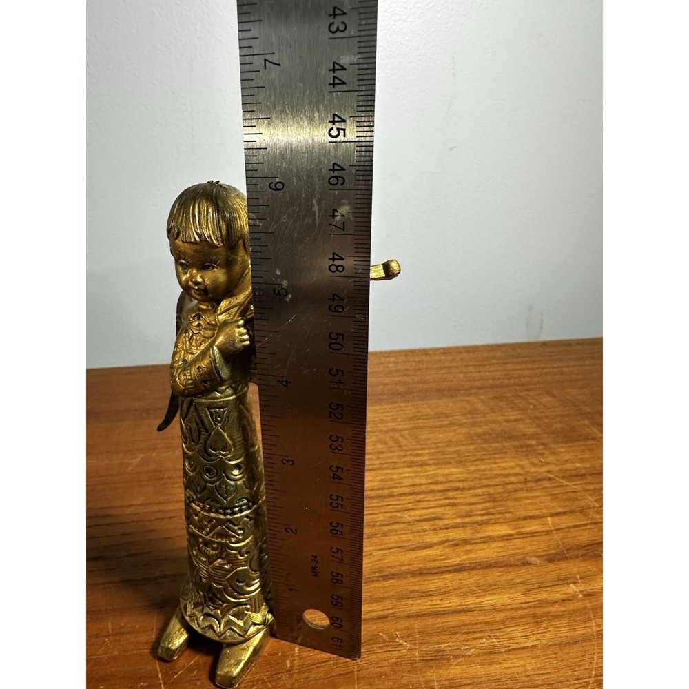 Vintage 4" Mid-Century Gold Angel Musicians Set Flute Violin Made in Italy 1960s - Picture 3 of 4